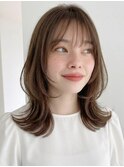 ミディアム顔まわりレイヤー◎前髪ありくびレイヤー南越谷