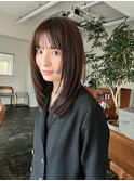 顔周りレイヤーミディアムシースルーバング