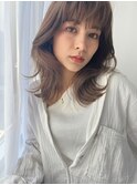 大人/小顔/レイヤーカット/シースルーバング/黒髪/ネビージュ