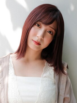 ピークアブー 銀座並木通り(PEEK-A-BOO) 【レッド系カラーツヤハネボブ】艶感の出るチェリーレッドカラー