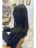 暗髪/レイヤーカット/ネイビー/ブルーブラック/顔まわりレイヤー