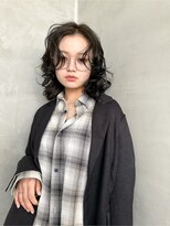テトヘアー(teto hair)&nbsp;ウェーブヘア　ミディアムレイヤー　ニュアンスパーマ　黒髪