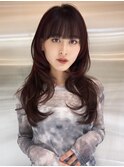 ココアベージュ×レイヤー[小顔/黒髪/オリーブグレー]