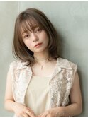 オリーブアッシュ/大人かわいいレイヤーボブ/シースルーバング