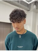 ツイストスパイラルパーマツーブロックメンズマッシュ