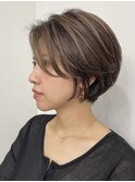 丸みショート・ボブ/丸顔/前髪あり/絶壁解消/20代/30代/長め