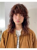 メンズミディアムレイヤーパーマロングウルフ