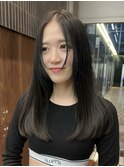 栄カットカラー透明感ナチュラルロング オリーブグレージュ