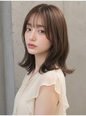 夏カラーブリーチなしミディアムレイヤーくびれヘア小顔p大宮