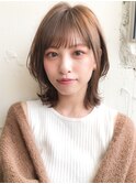 ボブルフ大人かわいいピンクベージュ薄めバングくびれモテ髪