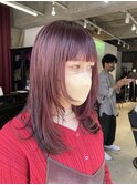 フェイスレイヤーカット ワインレッド レッドブラウン 髪質改善