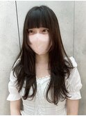 ワイドバングレイヤーカット×グレージュ