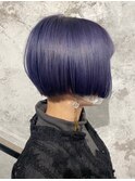 ブルーバイオレットネイビーカラーショートボブダブルカラー青髪