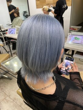 アジールヘア 所沢プロペ通り店(agir hair) アイスブルーシルバーウルフ美髪ワイドバングケアブリーチ所沢