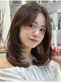 顔周りレイヤーカットくびれヘアミルクティーベージュカラー韓国