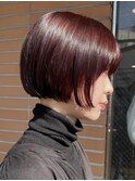 【macana】ブリーチ無しレッド ワインレッド ミニボブ