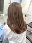 韓国風顔周りレイヤーカットミルクティーベージュブラウンカラー