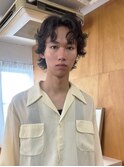 韓国ヘアカルマパーマコンマバングセンターパート黒髪ウルフ