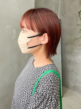 テトヘアー(teto hair) オレンジカラーオレンジブラウンボブ切りっぱなしボブ