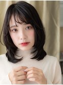 黒髪大人美人顔周りレイヤーミディアムウルフ308W越谷30代40代