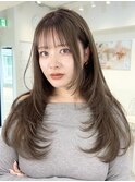 A61トレンドレイヤーカットブリーチ無しグレージュカラー