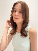 大人小顔艶髪ひし形くびれヘアアプリコットオレンジハイライト
