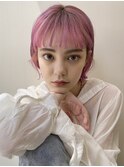 眉上バング/ビビットピンク