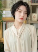 大人可愛い黒髪ウェットヘア前髪なしショートa川口20代30代40代