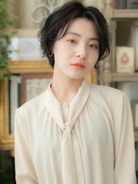 カバーヘア ブリス 川口(COVER HAIR bliss)&nbsp;大人可愛い黒髪ウェットヘア前髪なしショートa川口20代30代40代