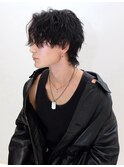 新宿シャドウパーマメンズマッシュウルフカット緩め波巻きパーマ