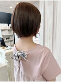 福山市美容室Caary人気 丸みショートボブ柔らかブラウン