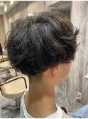 メンズの抜け感ゆるふわパーマ黒髪マッシュ #1