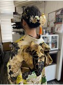 ヘアセット 華やか編み込みシニヨンアップヘア 成人式着物着付け