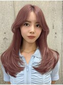 ミルクティーベージュ暗めグレージュミディアムウルフレイヤー○