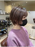 20代30代ソフトウルフ肩ラインダブルカラーピンクカラー