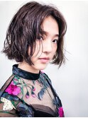 【morio池袋】ジェンダーレスグレージュ切りっぱなしボブ