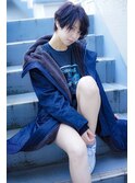 前下がりマッシュショート×ダークブルーアッシュ