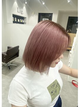 リグ 横浜(Lig.) ケアブリーチハイトーンピンクダブルカラーボブ
