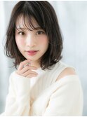大人可愛いアッシュブラック外ハネボブウルフe古河20代30代40代