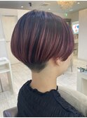 バレイヤージュ×刈り上げショート×ワインレッドカラー