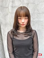 rireイメチェン前髪アンブレラカラーこなれミディウェーブパーマ