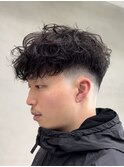 渋谷スペインカールメンズパーマフリンジカットテーパーフェード