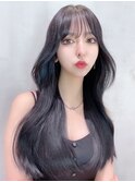 ロングナチュラル韓国ヘア_グレージュカラーボブウルフ_8850
