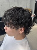 フェザーパーマ/グレーブルーカラー/刈り上げショートパンク