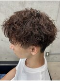 フェザーパーマ/グレーブルーカラー/刈り上げショートパンク