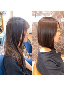 ロンドアベニール 北千住(Lond avenir) 切りっぱなしボブ　外ハネボブ　グレージュ　西田大樹