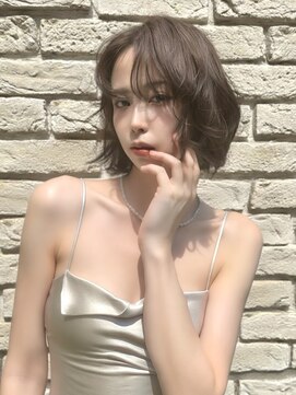 ラグーン 原宿 表参道(LAGOON) 透明感ブラウングレージュ韓国トレンドパーマ風タッセルボブ