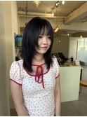 ウルフヘア黒髪ワイドバング顔まわりレイヤー髪質改善
