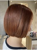 レディースミニボブブリーチなしダブルカラーオレンジブラウン