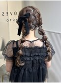 ツイン編みおろしarrange × ベロアリボン